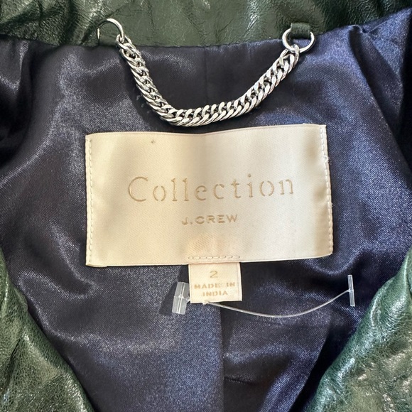 J.Crew Collection Green Crackled Leather Cropped Moto Jacket Womens Size 2 - Picture 8 of 9